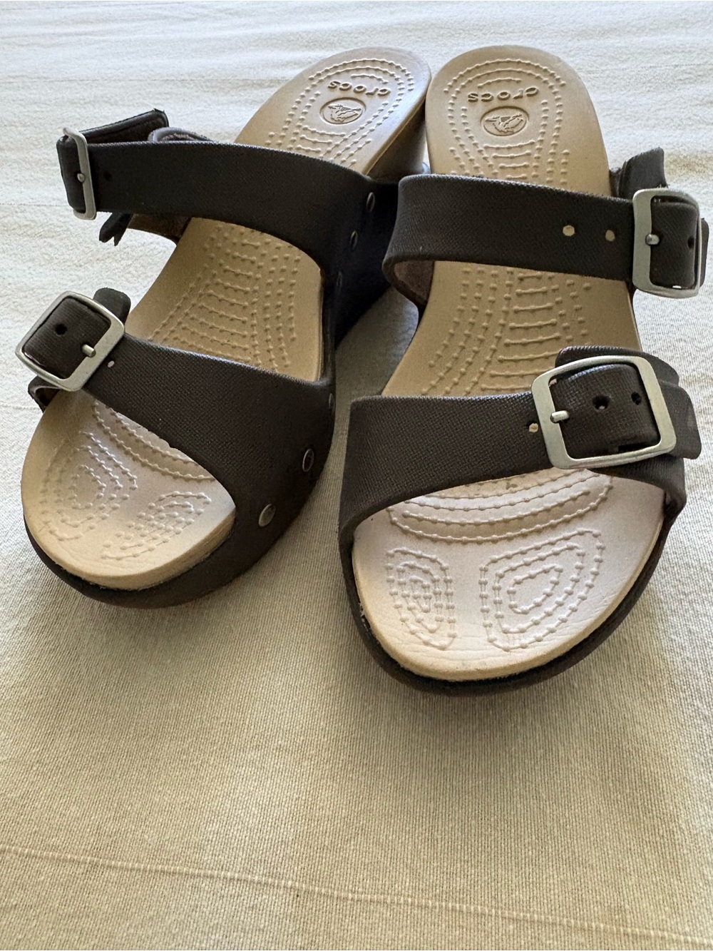 Crocs Cobbler Brown Studded Wedge Sandals with Buckley